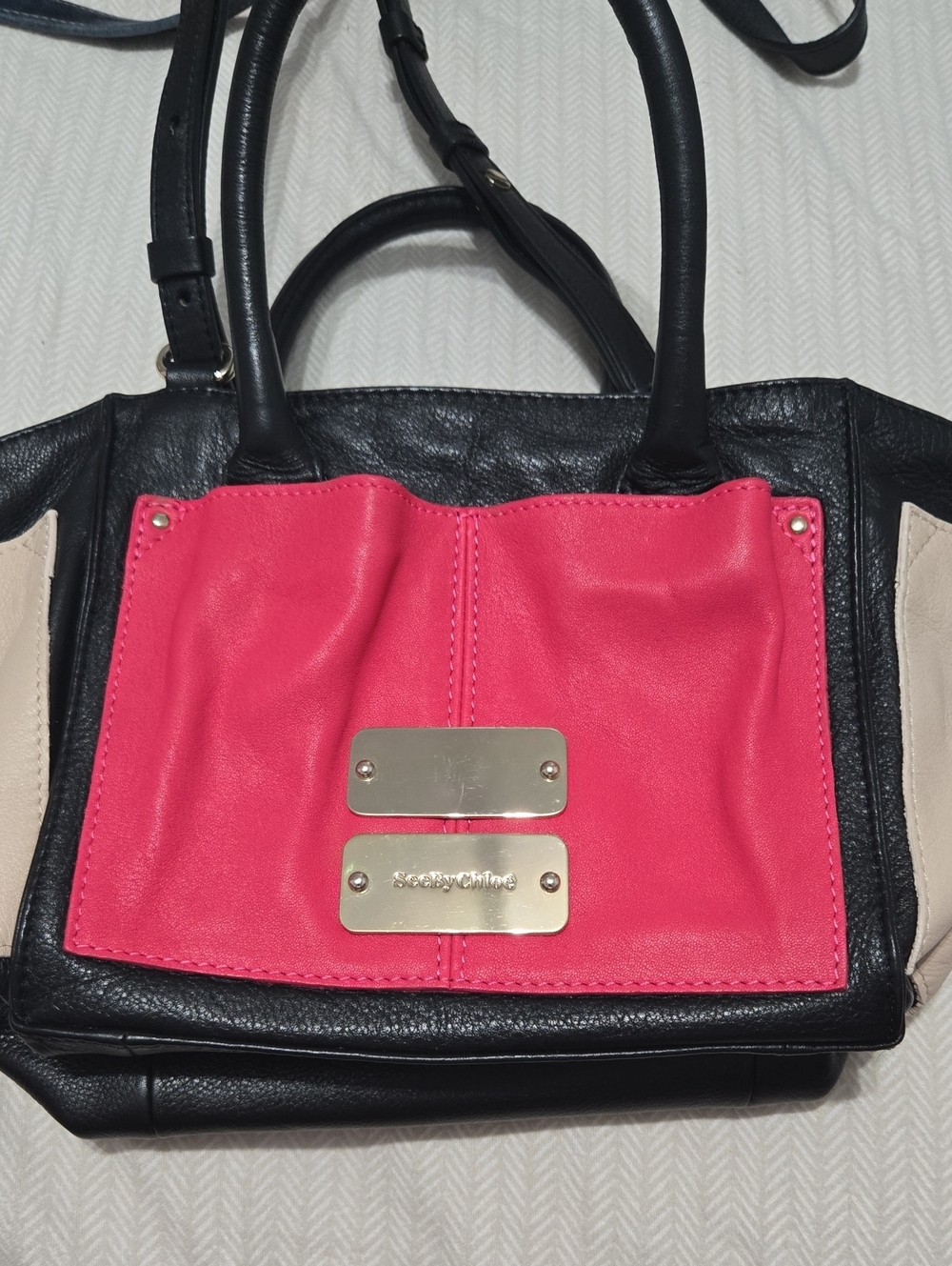 See By Chloé Pink, Black & Cream Colorblock Leather Satchel
